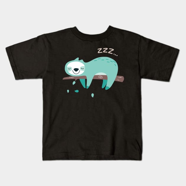 Sleeping Lazy Sloth Kids T-Shirt by Brzozowska